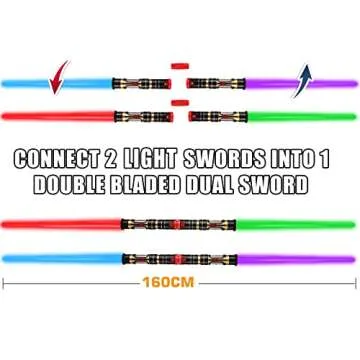 4 Pack 4 Colors Light up Sword Retractable Saber with FX Sound, Double Bladed Saber Gift Set for Kid, Expandable LED toy for Child Adult Space Galaxy War Fighter, Halloween Cosplay Party, Xmas Favors