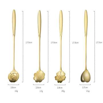 Stainless Steel Tableware Creative Flower Coffee Spoon,7 Inch Long Handle Spoons, Sugar Spoon, Stirr...