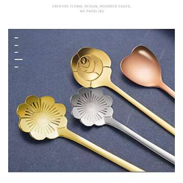 Stainless Steel Tableware Creative Flower Coffee Spoon,7 Inch Long Handle Spoons, Sugar Spoon, Stirring Spoon, Mixing Spoon, Ice Tea Spoon for Tea, Dessert Ice Cream Spoon, Set of 4 (Gold)