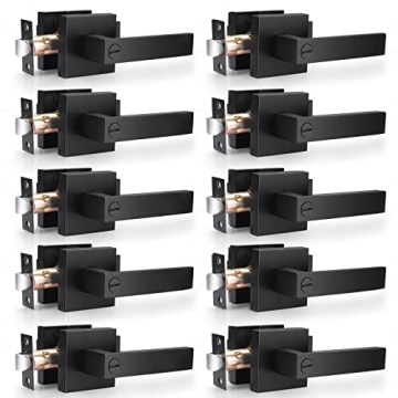 Probrico Heavy Duty Flat Black Door Handles Square Privacy Interior Door Levers Bedroom and Bathroom...