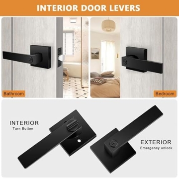Probrico Heavy Duty Privacy Door Handles, Square Levers 10 Pack