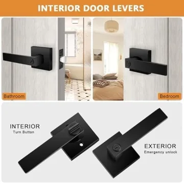 Probrico Heavy Duty Privacy Door Handles, Square Levers 10 Pack