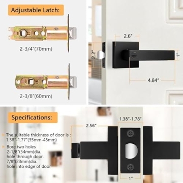 Probrico Heavy Duty Privacy Door Handles, Square Levers 10 Pack