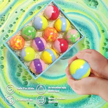 Bath Bombs for Kids, 12pcs Bath Bombs with Surprise Toys Inside, Natural and Organic Colorful Bubble Bath Fizz Bomb for Kids, Gift Set for Birthday, Halloween, Christmas for Boys and Girls