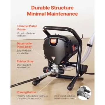 VEVOR 750W Stand Airless Paint Sprayer, 3000PSI High Efficiency Electric Airless Sprayer, Fine and Even Painting Effect, Handheld Paint Sprayers for Home Interior and Exterior Furniture and Fences