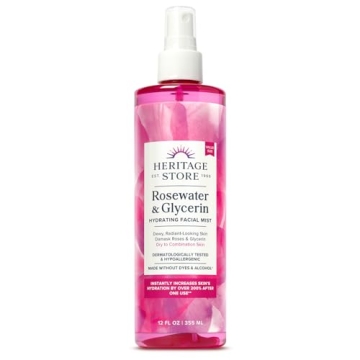 HERITAGE STORE Rosewater & Glycerin Hydrating Facial Mist - Perfect for Refreshing and Hydrating Ski...