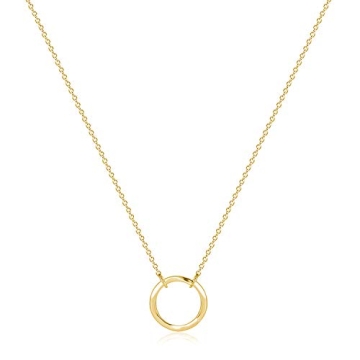 Fettero Pendant Necklace Gold Hammered Open Karma Circle Pendant 14K Gold Plated Dainty Simple Jewelry for Women