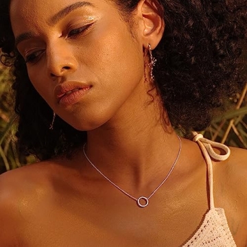 Fettero Pendant Necklace Gold Hammered Open Karma Circle Pendant 14K Gold Plated Dainty Simple Jewelry for Women