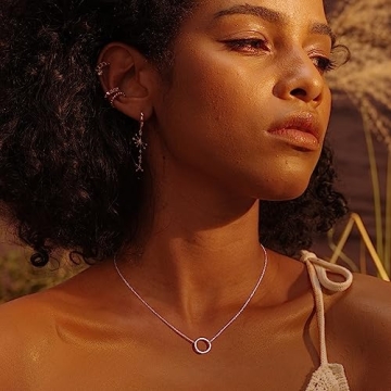 Fettero Pendant Necklace Gold Hammered Open Karma Circle Pendant 14K Gold Plated Dainty Simple Jewelry for Women