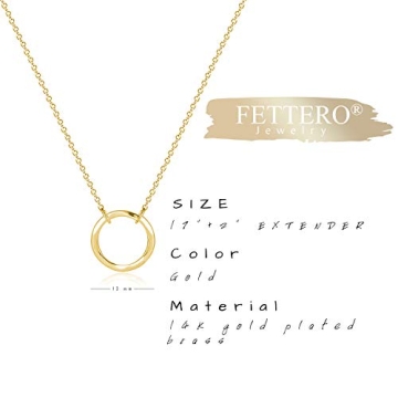 Fettero Pendant Necklace Gold Hammered Open Karma Circle Pendant 14K Gold Plated Dainty Simple Jewelry for Women
