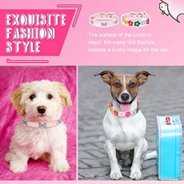 4 Pcs Pink Dog Collar Spiked Studded Dog Collars Pearls Dog Necklace Dog Collar with Rhinestone Bow Knot Crystal Diamond Colorful Flower Bling Girl Dog Cat Collars for Dogs(Novel Style,Medium)