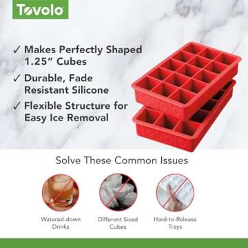 Tovolo Perfect Cube Ice Tray Set of 2 (Candy Apple) - Reusable Silicone Molds for Whiskey, Cocktails, Coffee, Bartender Accessories, & Smoothies / BPA-Free & Dishwasher-Safe