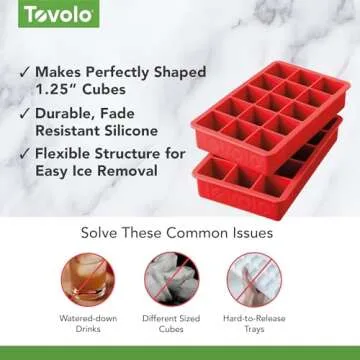 Tovolo Perfect Cube Ice Tray Set of 2 (Candy Apple) - Reusable Silicone Molds for Whiskey, Cocktails, Coffee, Bartender Accessories, & Smoothies / BPA-Free & Dishwasher-Safe