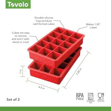 Tovolo Perfect Cube Ice Tray Set of 2 (Candy Apple) - Reusable Silicone Molds for Whiskey, Cocktails, Coffee, Bartender Accessories, & Smoothies / BPA-Free & Dishwasher-Safe