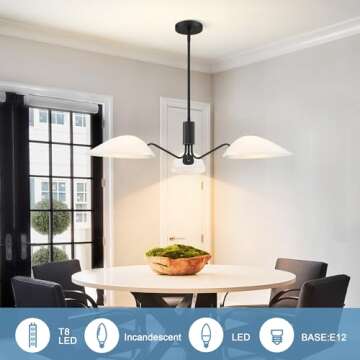 MEXO Modern Glass Chandeliers, Sputnik Chandelier Black Pendant Lighting Fixture Glass Shade Ceiling Light for Dining Room Kitchen Island