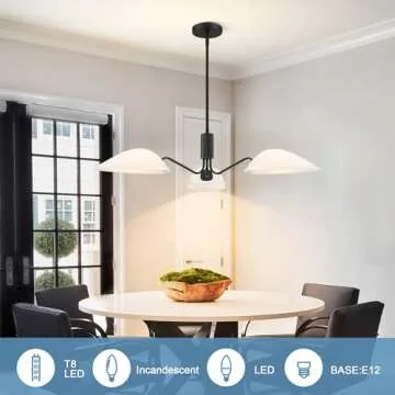 MEXO Modern Glass Chandeliers, Sputnik Chandelier Black Pendant Lighting Fixture Glass Shade Ceiling Light for Dining Room Kitchen Island