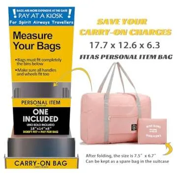 Foldable Travel Duffel Bag 2PCS Tote Carry on Luggage Bag Spirit Airlines Personal item Sports Gym Bag Water Resistant Weekender Overnight Bags for Women and Men (Green+Pink)