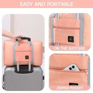 Foldable Travel Duffel Bag 2PCS Tote Carry on Luggage Bag Spirit Airlines Personal item Sports Gym Bag Water Resistant Weekender Overnight Bags for Women and Men (Green+Pink)