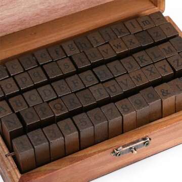 KMIKE Alphabet Stamps Set 70pcs - Vintage DIY Craft Wooden Rubber Stamp
