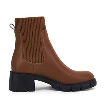 Coutgo Women’s Chelsea Platform Ankle Boots Elastic Slip On Chunky Block Heel Lug Sole Booties