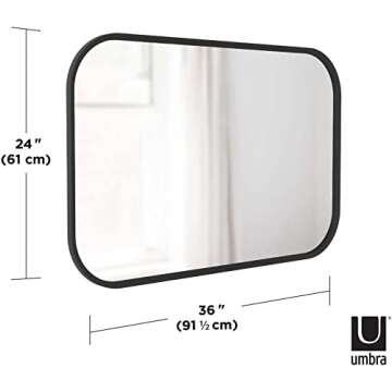 Umbra Hub Rectangular Wall Mirror with Rubber Frame, Modern Decor for Entryways, Washrooms, Living Rooms, Black