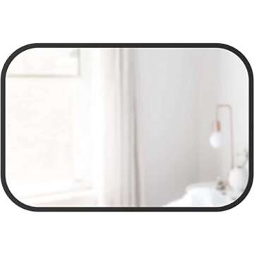 Umbra Hub Rectangular Wall Mirror with Rubber Frame, Modern Decor for Entryways, Washrooms, Living Rooms, Black
