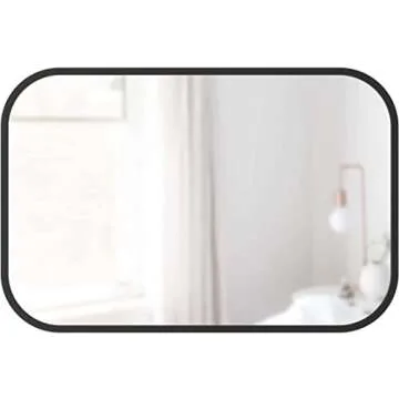 Umbra Hub Rectangular Wall Mirror with Rubber Frame, Modern Decor for Entryways, Washrooms, Living Rooms, Black