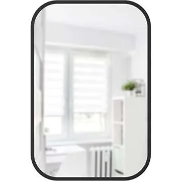 Umbra Hub Rectangular Wall Mirror with Rubber Frame, Modern Decor for Entryways, Washrooms, Living Rooms, Black