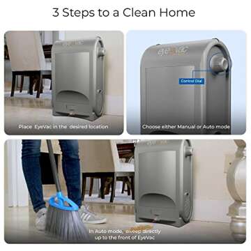 EyeVac Pro Touchless Vacuum Automatic Dustpan - Ultra Fast & Powerful - Great for Sweeping Salon Pet Hair Food Dirt Kitchen, Corded Canister Vacuum, Bagless, Automatic Sensors, 1400 Watt (Silver)
