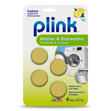 Plink Washer and Dishwasher Freshener Cleaner Tablets - 4 Count, Refreshing Lemon Scent