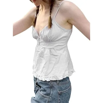 Trendy Women's Y2K Lace V Neck Camisole Crop Top