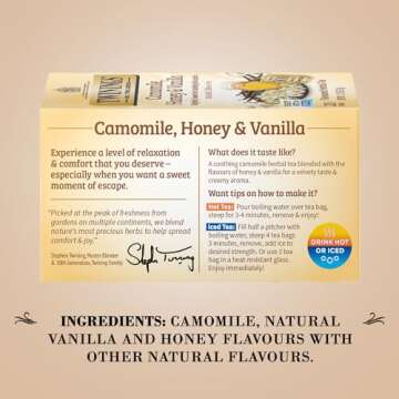 Twinings Camomile, Honey & Vanilla Herbal Tea - Naturally Caffeine-Free Camomile Tea Bags Individually Wrapped, 20 Count Ea (Pack of 2) 