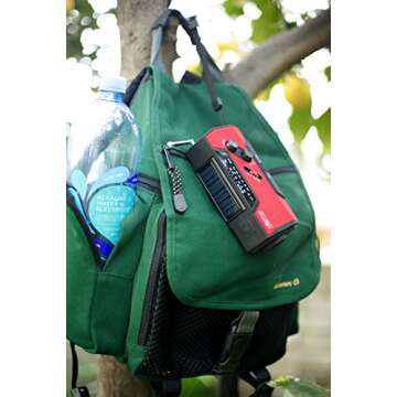 Solar + Hand Crank AM FM Radio Emergency NOAA Weather Radio + USB 2000mAh Power Bank Phone Charger & LED Flashlight w/SOS Bonus Survival Paracord Bracelet Magnesium Flint Fire Starter Compass Whistle