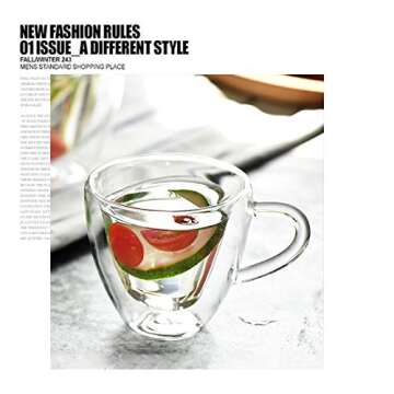 i Kito Heart Shaped Espresso Cups Set Of 2-Double Wall Glass Coffee Cup Insulated Mugs With Closed Handle-Heat Resistant Glass Espresso Drinkware - Perfect To Keep Your Espresso Hot