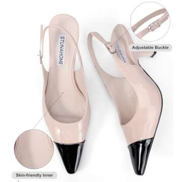 STUNAHOME Slingback Heels for Women Closed Pointed Toe Kitten Pumps Fashion Low Heel Wedding Casual Dress Shoes, Pink Black