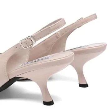 STUNAHOME Slingback Heels for Women Closed Pointed Toe Kitten Pumps Fashion Low Heel Wedding Casual Dress Shoes, Pink Black