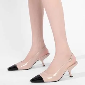 STUNAHOME Slingback Heels for Women Closed Pointed Toe Kitten Pumps Fashion Low Heel Wedding Casual Dress Shoes, Pink Black