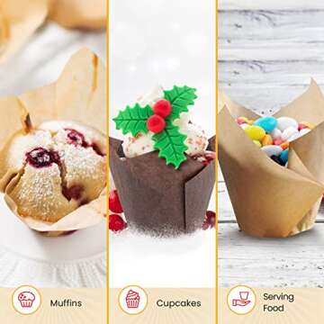 Tulip Cupcake Liners, Muffin Liners for Baking by Baker’s Signature – 150pcs of Parchment Paper Cups Cupcake Wrappers – Perfect Size, Sturdy, Greaseproof & Easy to Use – Beige White Brown