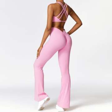 ABOCIW Workout Sets for Women Twist Front Strappy Sports Bra V Back Scrunch Butt Lifting Flare Leggings High Waist Bootcut Yoga Pants 2 Piece Gym Sets Pink Small