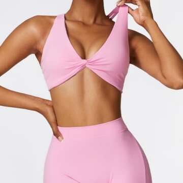 ABOCIW Workout Sets for Women Twist Front Strappy Sports Bra V Back Scrunch Butt Lifting Flare Leggings High Waist Bootcut Yoga Pants 2 Piece Gym Sets Pink Small