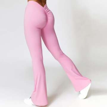 ABOCIW Workout Sets for Women Twist Front Strappy Sports Bra V Back Scrunch Butt Lifting Flare Leggings High Waist Bootcut Yoga Pants 2 Piece Gym Sets Pink Small