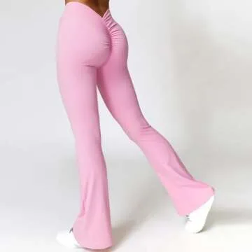 ABOCIW Workout Sets for Women Twist Front Strappy Sports Bra V Back Scrunch Butt Lifting Flare Leggings High Waist Bootcut Yoga Pants 2 Piece Gym Sets Pink Small