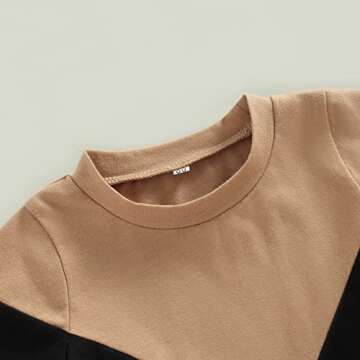 Engofs Toddler Baby Boy Summer Clothes Short Sleeve Color Block T-Shirt Tops Shorts Set 2Pcs Casual Outfit Khaki 2-3T