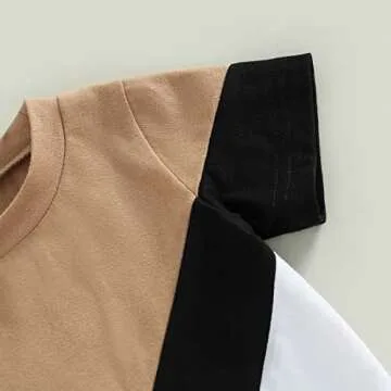 Engofs Toddler Baby Boy Summer Clothes Short Sleeve Color Block T-Shirt Tops Shorts Set 2Pcs Casual Outfit Khaki 2-3T