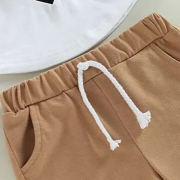 Engofs Toddler Baby Boy Summer Clothes Short Sleeve Color Block T-Shirt Tops Shorts Set 2Pcs Casual Outfit Khaki 2-3T