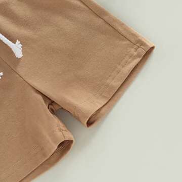 Engofs Toddler Baby Boy Summer Clothes Short Sleeve Color Block T-Shirt Tops Shorts Set 2Pcs Casual Outfit Khaki 2-3T