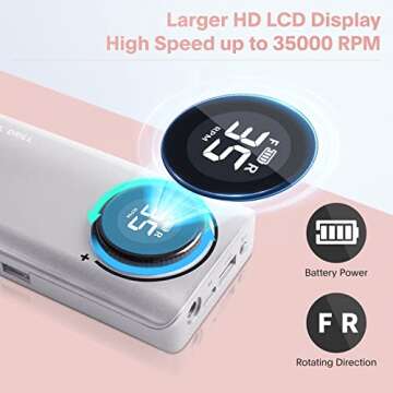 Professional Electric Nail Drill Machine, Portable Rechargeable 35000RPM Nail Drill for Acrylic Gel ...