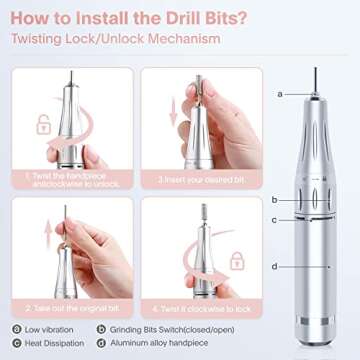 Professional Electric Nail Drill Machine, Portable Rechargeable 35000RPM Nail Drill for Acrylic Gel Nails, Manicure Pedicure Polishing Shape Tools for Home and Salon Use