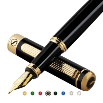 Scriveiner Luxury Fountain Pen - Stunning Black Lacquer Pen, 24K Gold Finish, Schmidt 18K Gilded Nib...