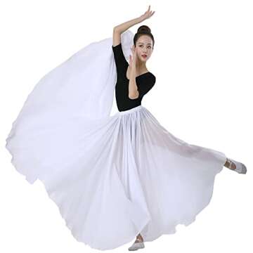 Elegant White 720 Silky Sheer Chiffon Long Dance Skirt for Photography and Performance